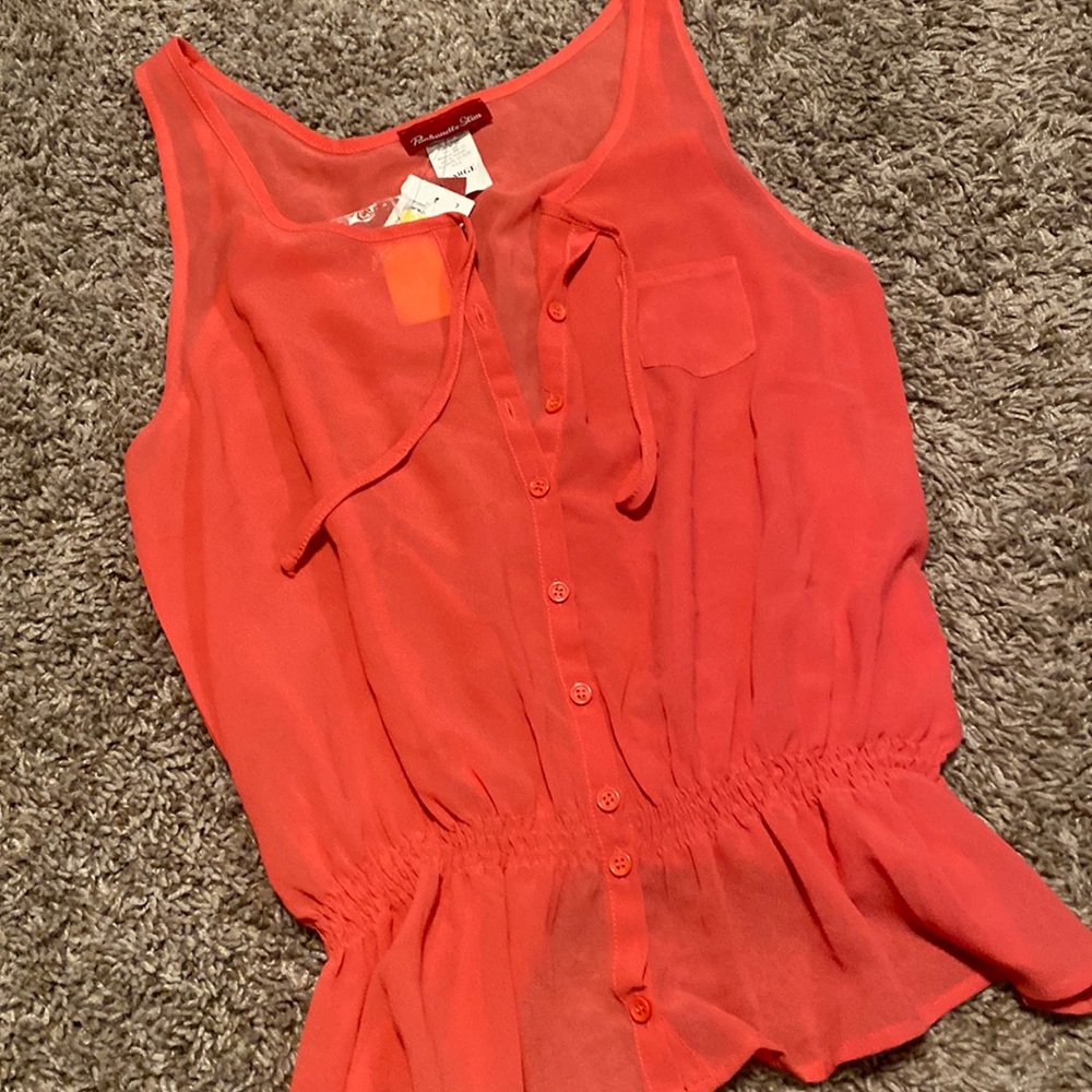 NEW Panhandle Slim Sz L Coral Sleeveless Sheer Henley Tank Top - Picture 6 of 14